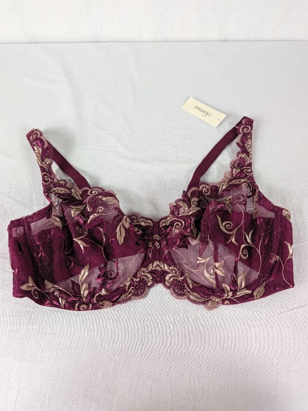 Soma Semi Sheer Underwire Bra Maroon Purple Gold Lace Demi Size 38D NEW NWT